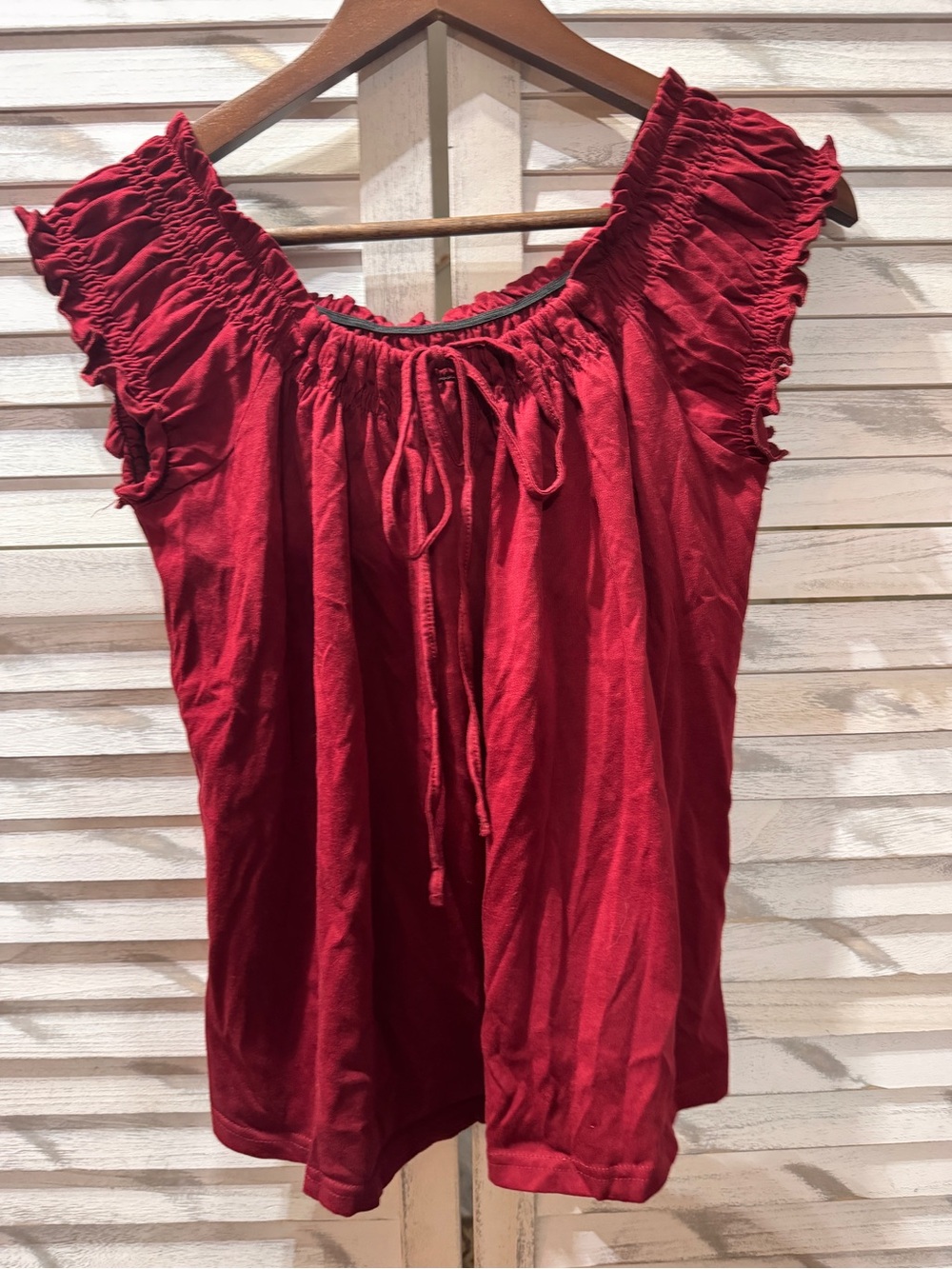 Amazon Red Ruffled Tie-Neck Peasant Top